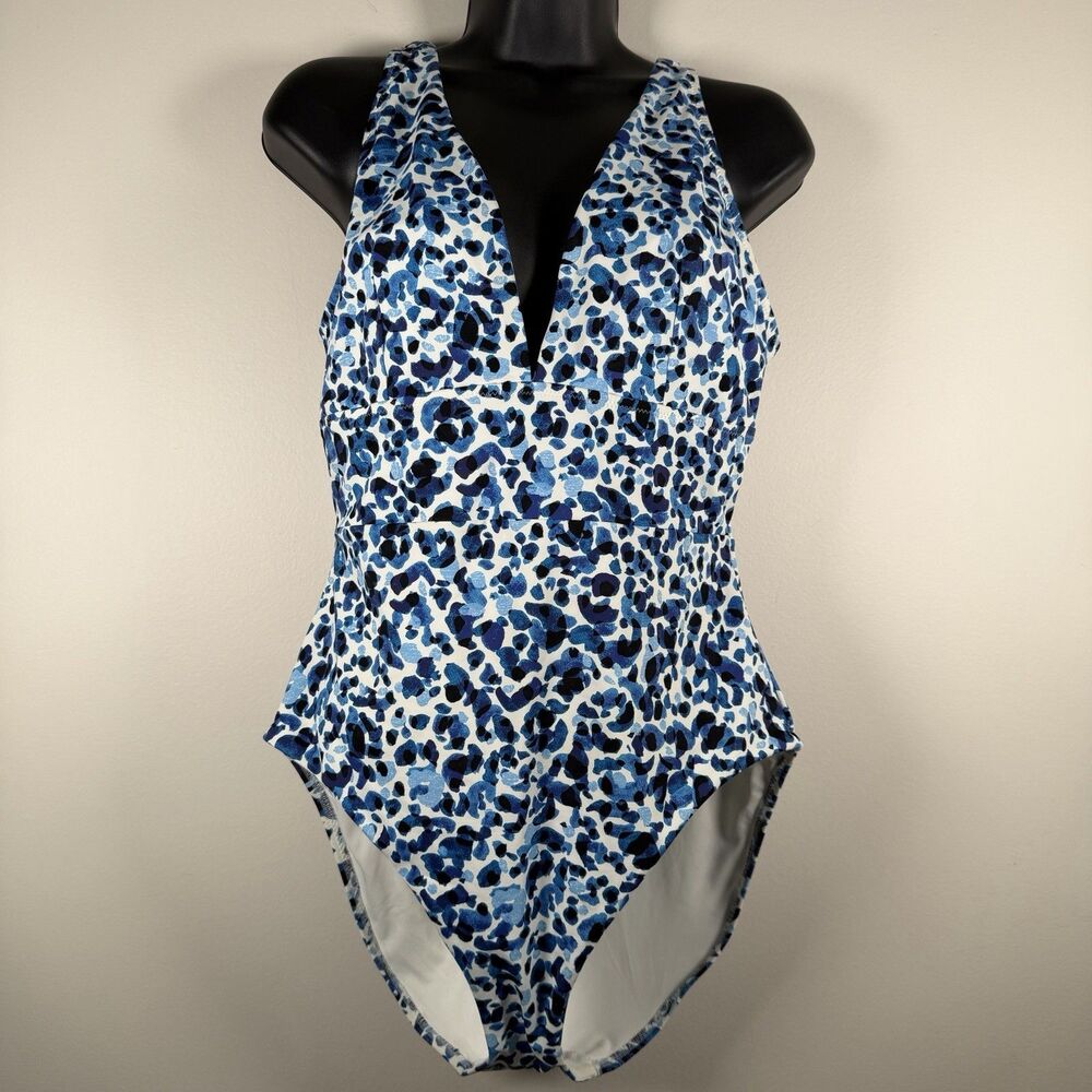 Tommy Bahama WHITE Palm Modern Leopard-Print One-Piece Swimsuit, US 14
